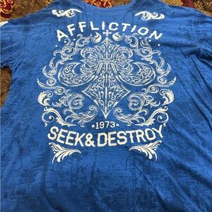 Affliction Royal Blue Tee with White Ornate Design